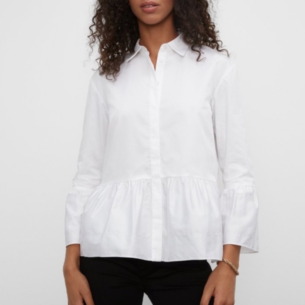 Club Monaco White Ruched Hem Shirt Size XS